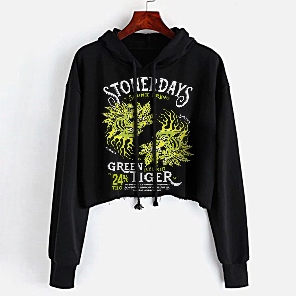 Green Tiger Crop Top Hoodie