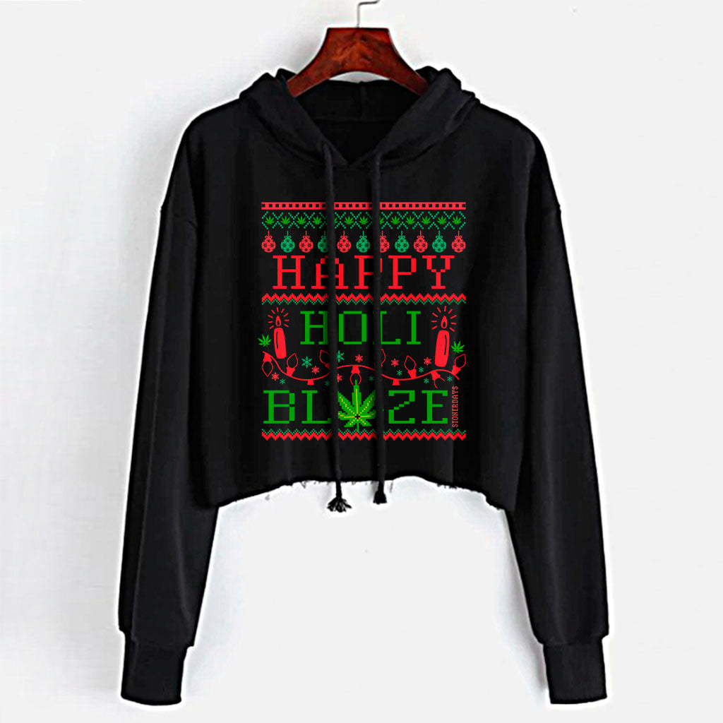 Happy Holiblaze Crop Top Hoodie