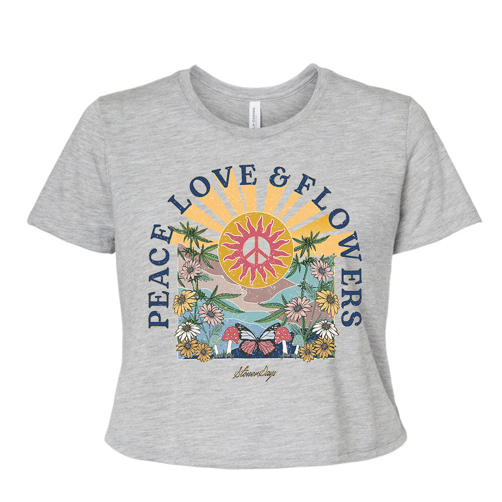 Peace, Love & Flowers Grey Crop Top