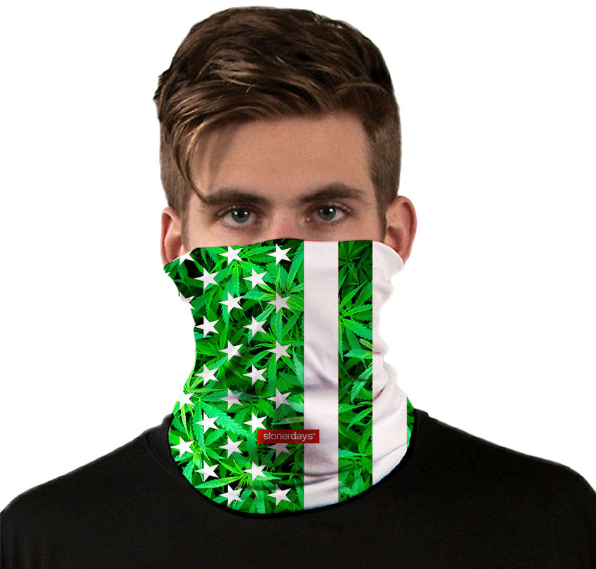 USA Cannabis Flag in Green Neck Gaiter